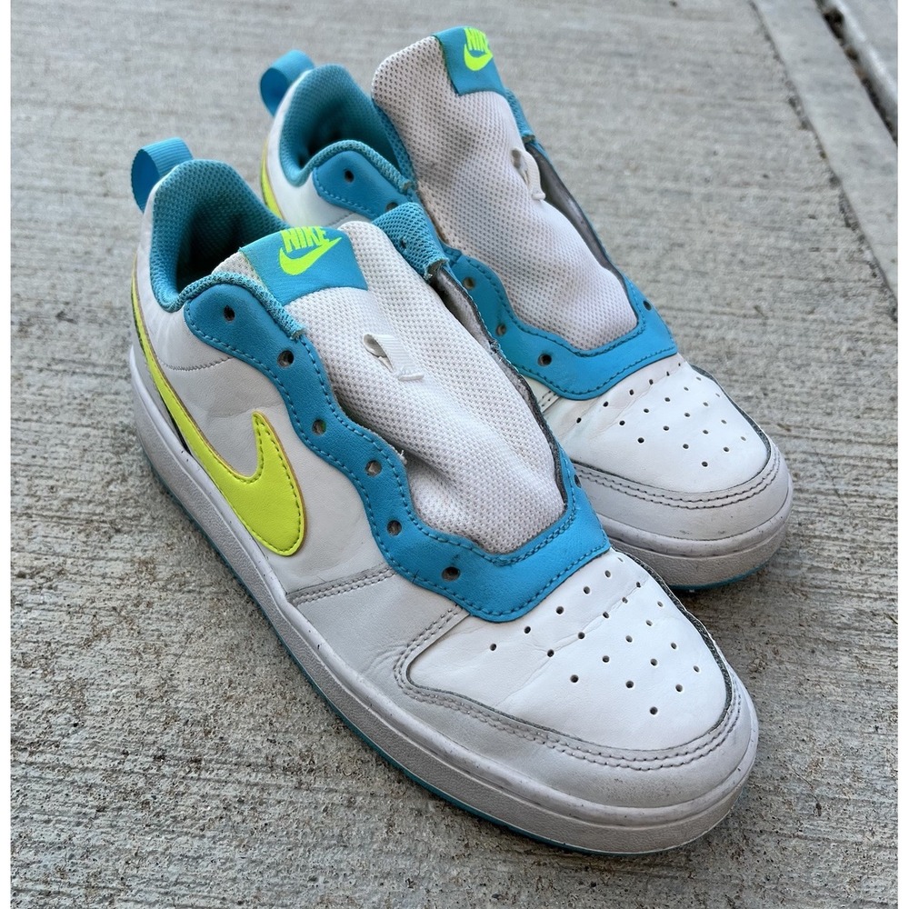 Nike Court Borough Low GS Size 6Y White Teal Volt Sneaker Womens 7.5‎